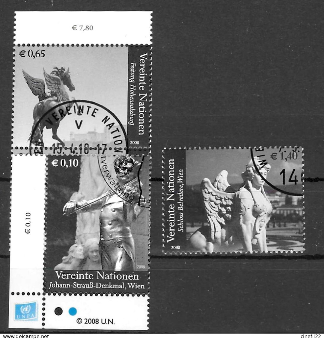 ONU, Nations-Unies, Vienne, Série Courante Sculptures 2008, Yv. 532 + 534/35 Oblitérés - Gebruikt
