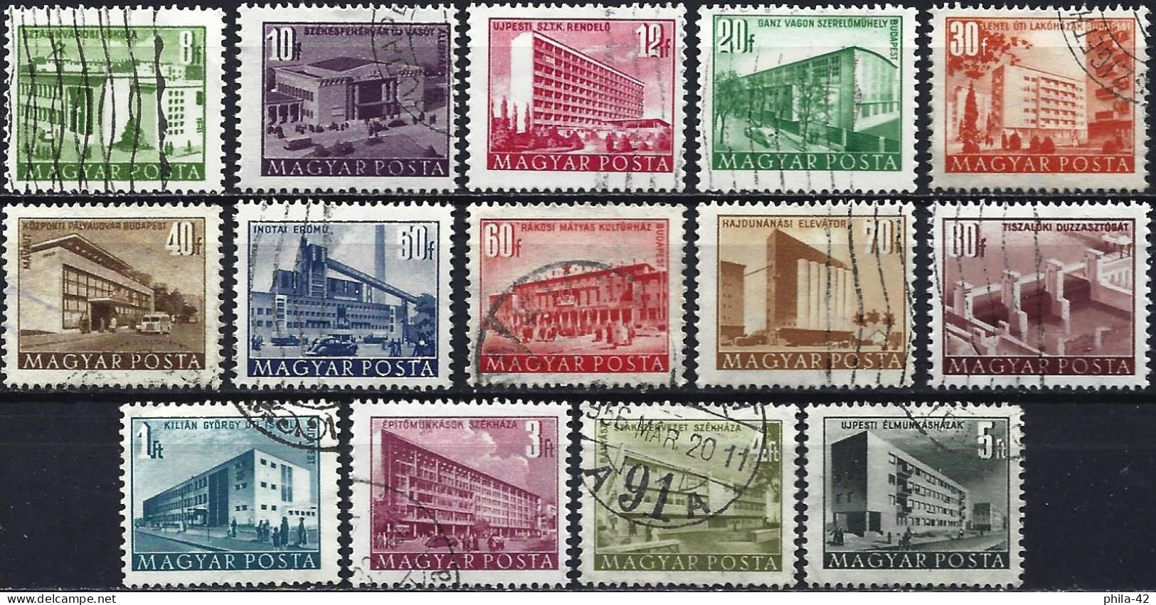 Hungary 1951/52 - Mi 1255... - YT 1004A.. ( Buildings Of The Five-year Plan ) Complete Set - Usati