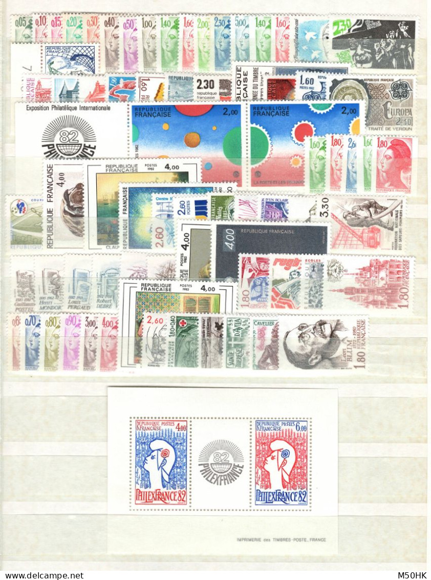 Année 1982 N** MNH Luxe Complète , 74 Timbres Du YV 2178 Au 2251 , Cote 93 Euros - 1980-1989