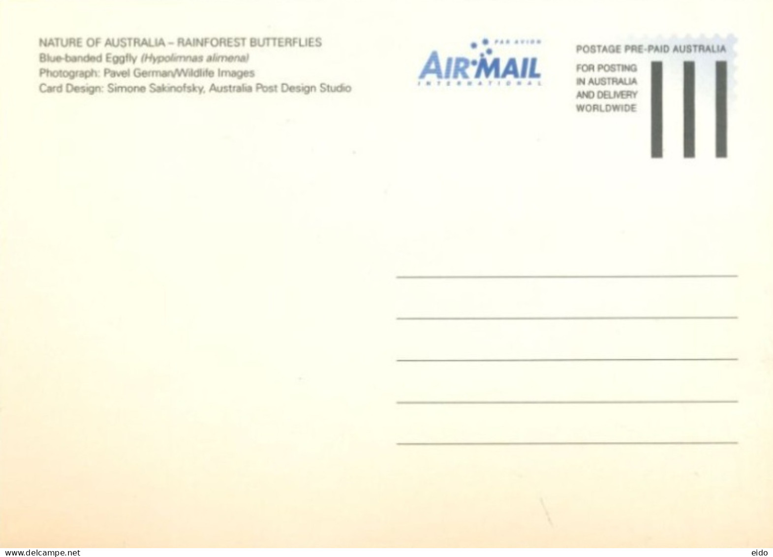 AUSTRALIA  : 2004, POSTAGE PRE PAID POSTCARD OF NATURE OF AUSTRALIA  RAINFOREST BUTTERFLIES WITH FD OF ISSUE STAMP. - Brieven En Documenten