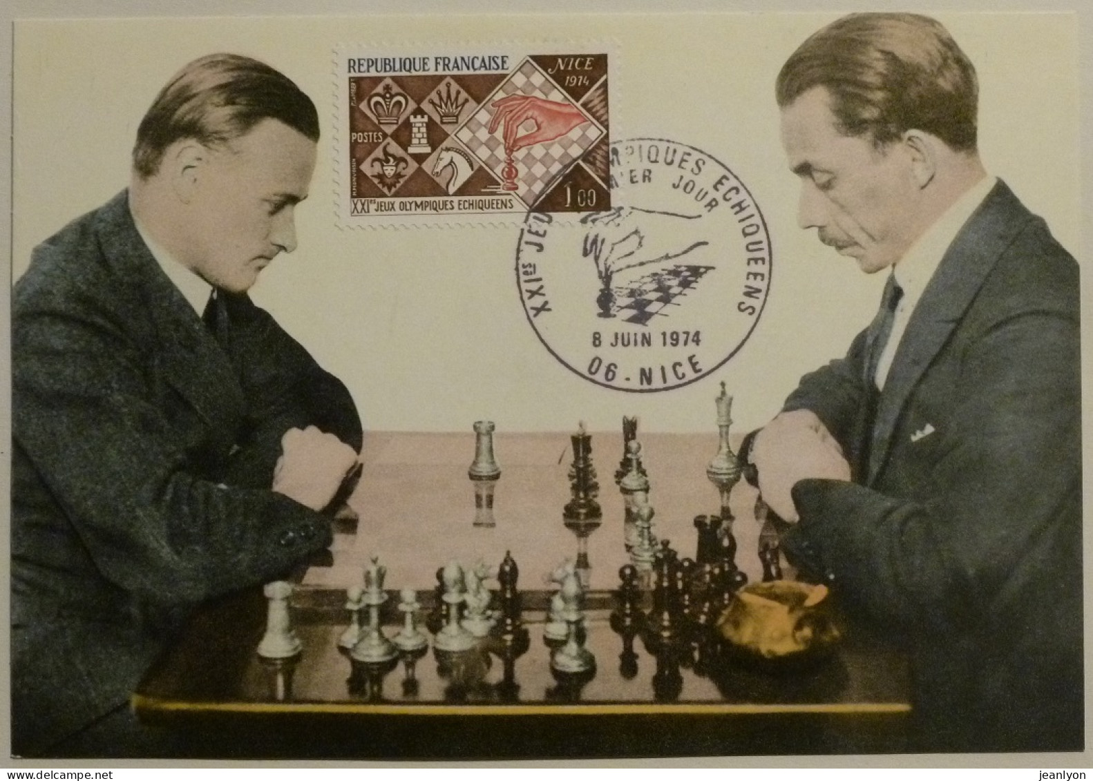 JEU ECHECS / Joueurs - Jeux Olympiques Echiqueens - Carte Philatélique Avec Cachet 1er Jour NICE - Echecs