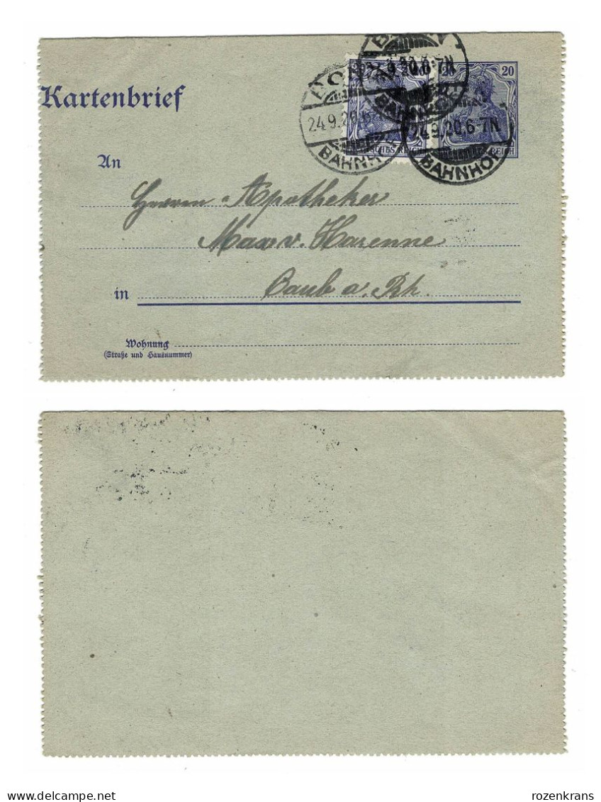 EP E.P. Entier Postale Ganzsache DEUTSCHES REICH Kartenbrief 1920 BONN Bahnhof Postwaardestuk - Enveloppes