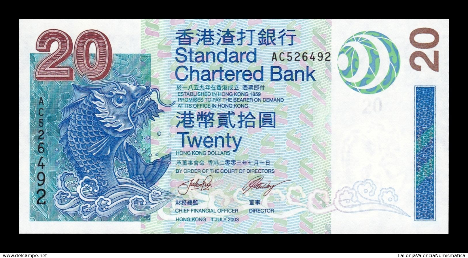 Hong Kong 20 Dollars SCB 2003 Pick 291 Sc Unc - Hong Kong