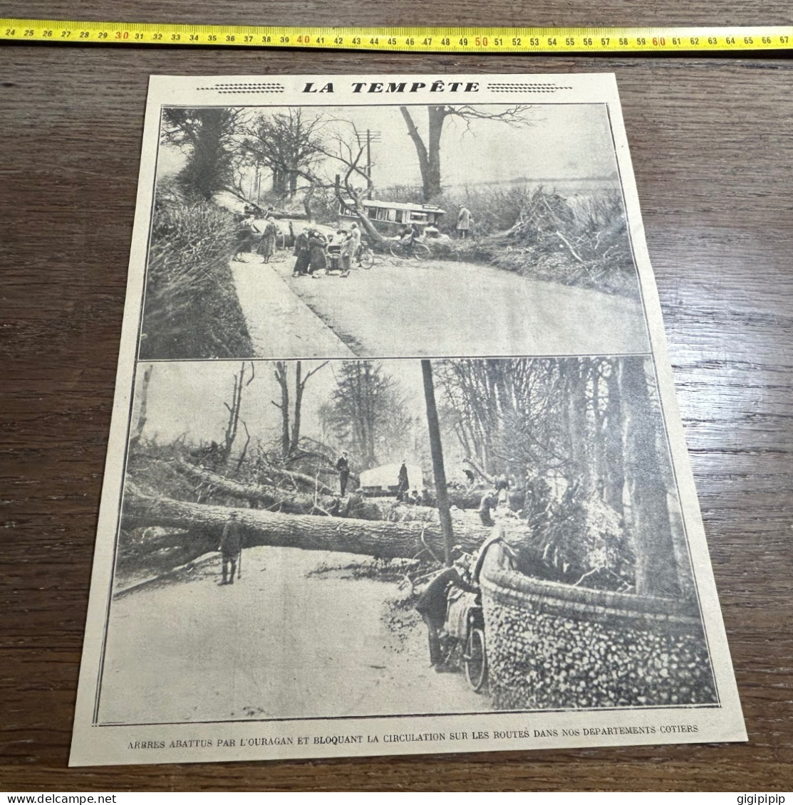 1930 GHI3 ARBRES ABATTUS PAR L'OURAGAN ET BLOQUANT LA CIRCULATION SUR LES ROUTES DANS NOS DEPARTEMENTS COTIERS Tempête - Collections