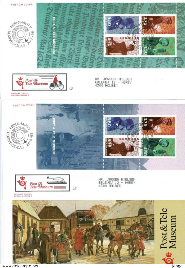 Denmark 1998;  Reopening Of The Post And Telemuseum, 2 Souvenir Sheet On FDC (Populær Filateli) And MNH(**) Booklet. - Altri & Non Classificati