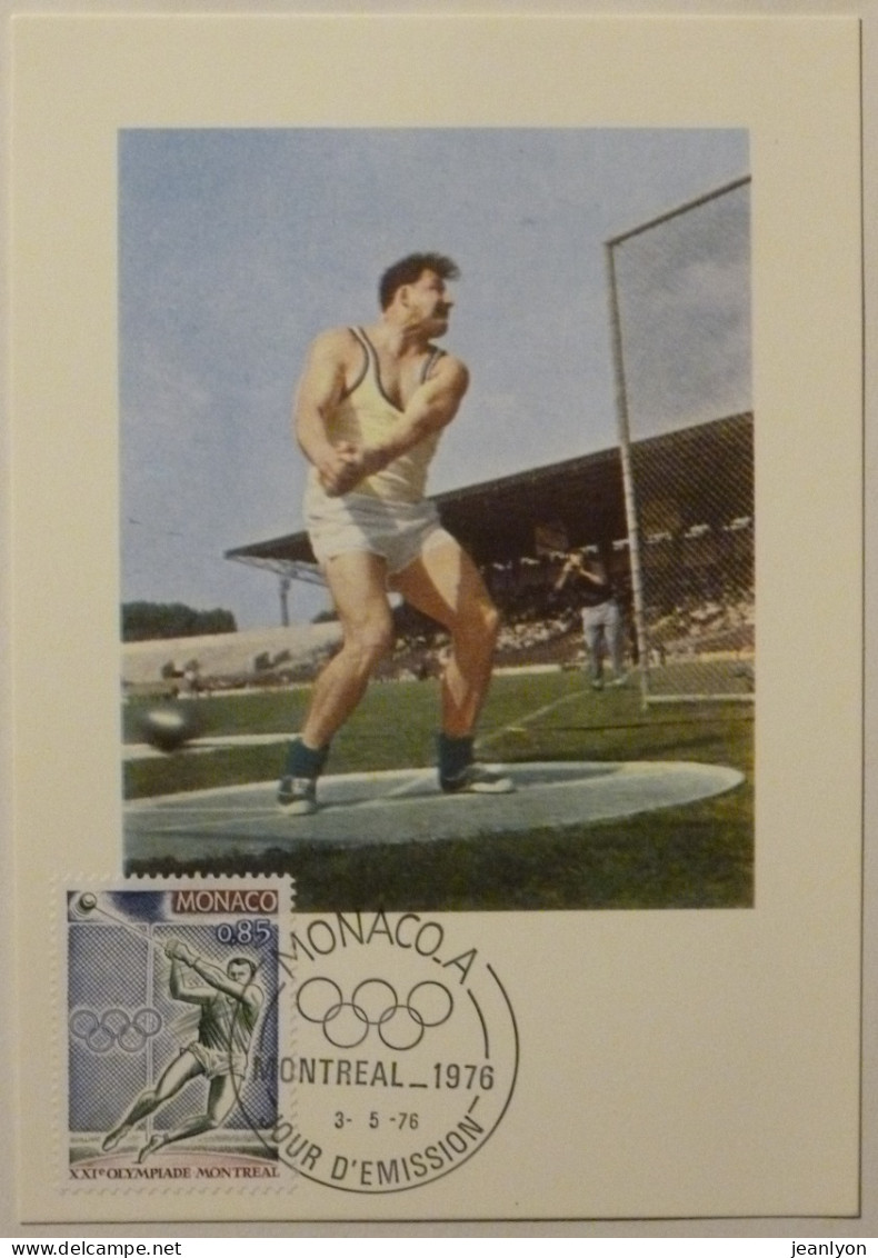 LANCER DE MARTEAU / ATHLETISME - XXIe Olympiade Montreal - Carte Philatélique Avec Timbre Monaco 1976 - Leichtathletik