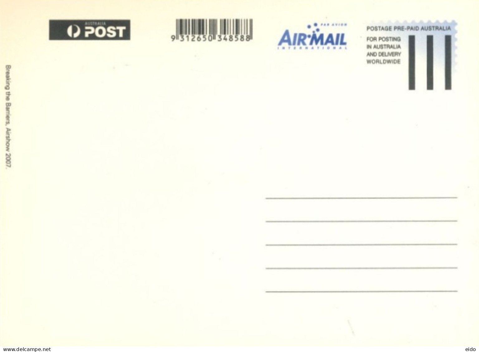 AUSTRALIA  : 2007, POSTAGE PRE PAID POSTCARD OF AUSTRALIAN INTERNATIONAL AIR SHOW. - Brieven En Documenten