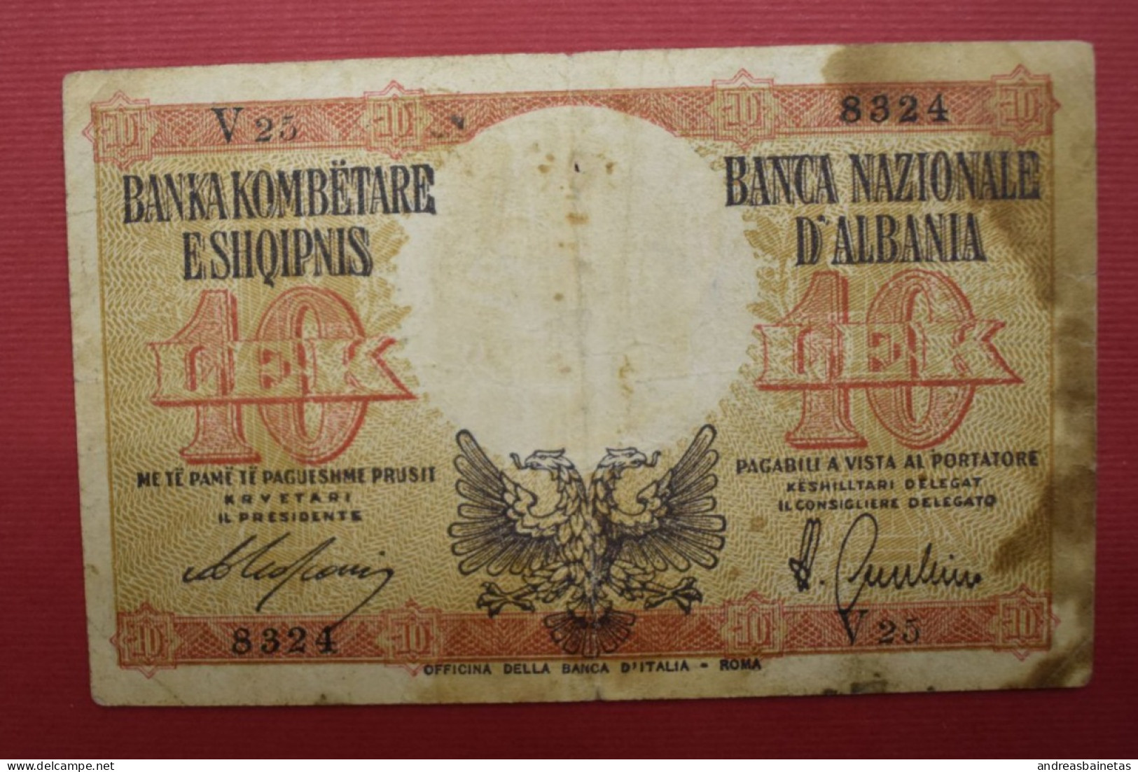 Banknotes  ALBANIA  10 Lek 1940 ITALIAN OCCUPATION - Albanie