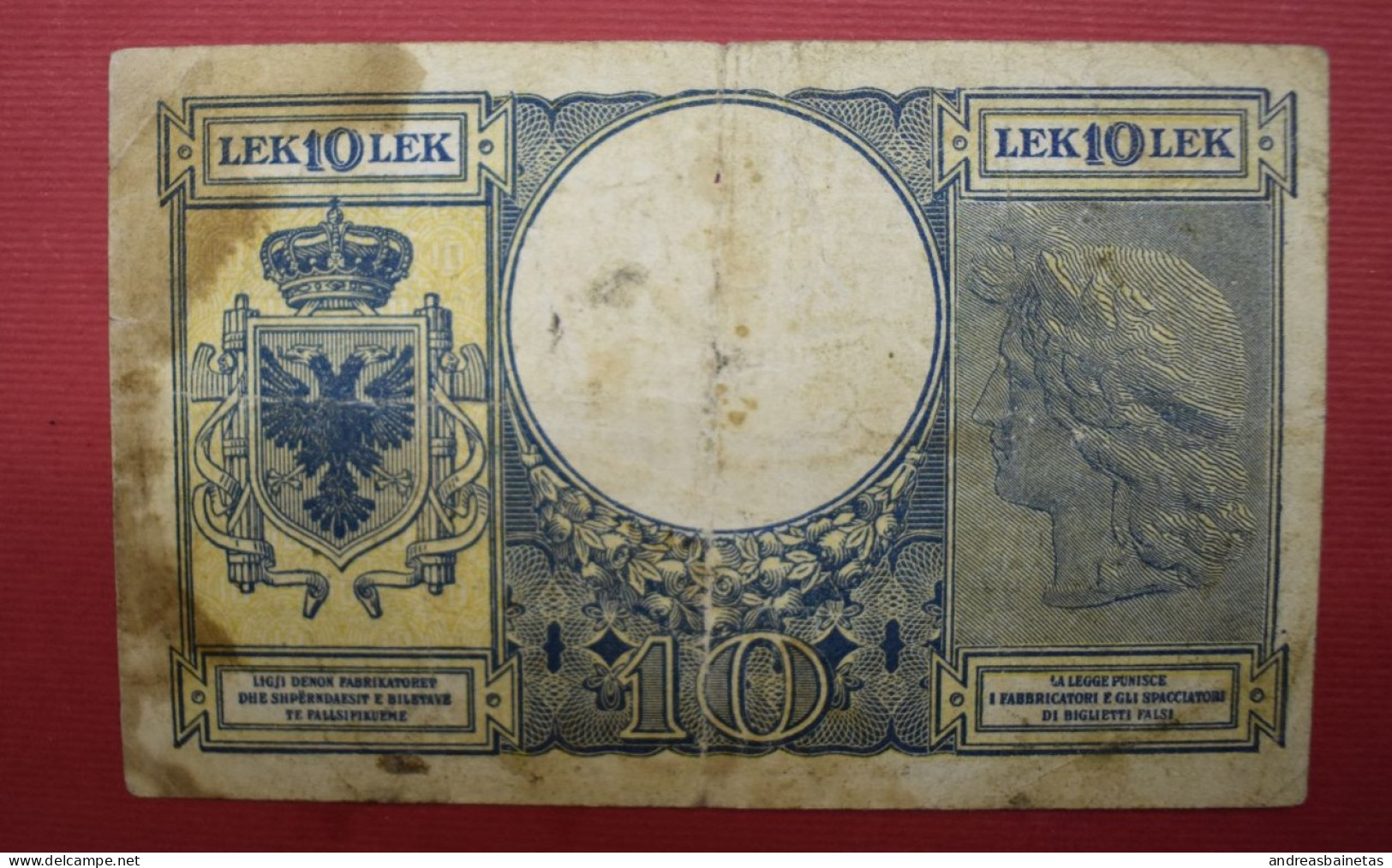 Banknotes  ALBANIA  10 Lek 1940 ITALIAN OCCUPATION - Albanie