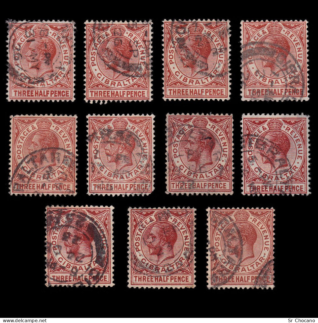 GIBRALTAR.1922.GV.1 ½ D.chestnut.SG 91.set 11.USED - Gibraltar