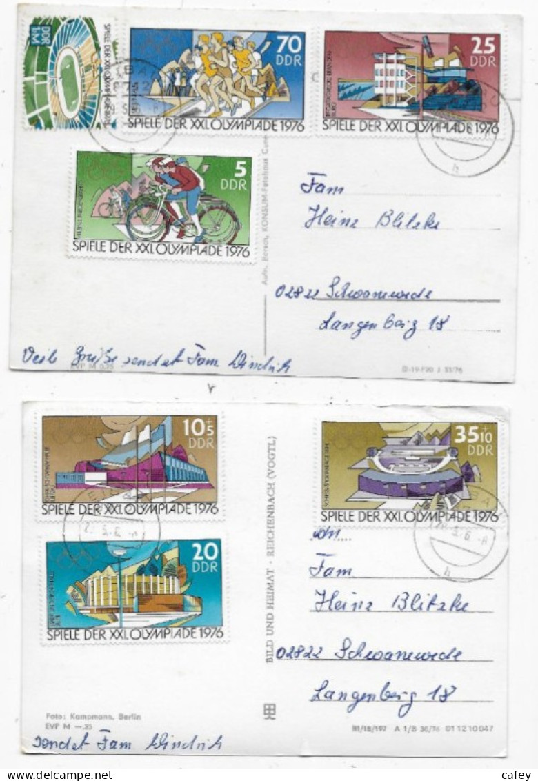 ALLEMAGNE DDR JEUX OLYMPIQUES MONTREAL  1976 2 Cartes  Timbres OLYMPIADE - Summer 1976: Montreal