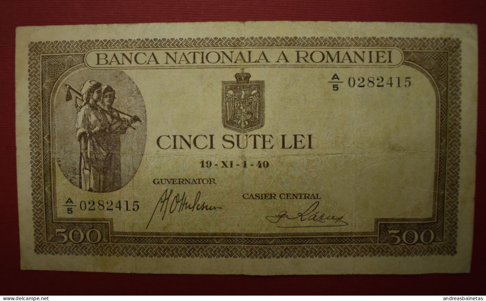 Banknotes ROMANIA  500 Lei Fine  1940 BANCA NATIONALA A ROMANIEI CINCI SUTE LEi 	P# 51 - Roumanie