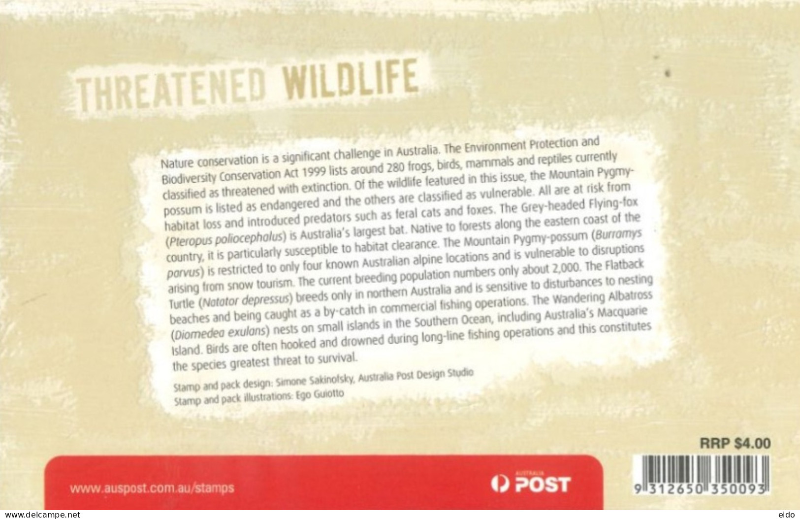 AUSTRALIA  : 2007, P0STAGE OF THREATENED WILDLIFE STAMPS BOOKLET, UMM (**). - Briefe U. Dokumente