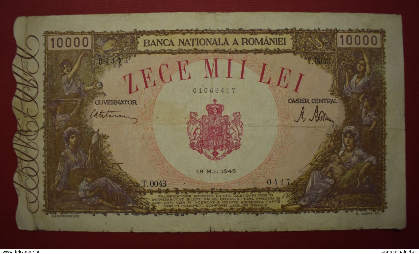 Banknotes  Romania 10 000 Lei 	P# 57 Fine 1945-May-18 - Rumänien