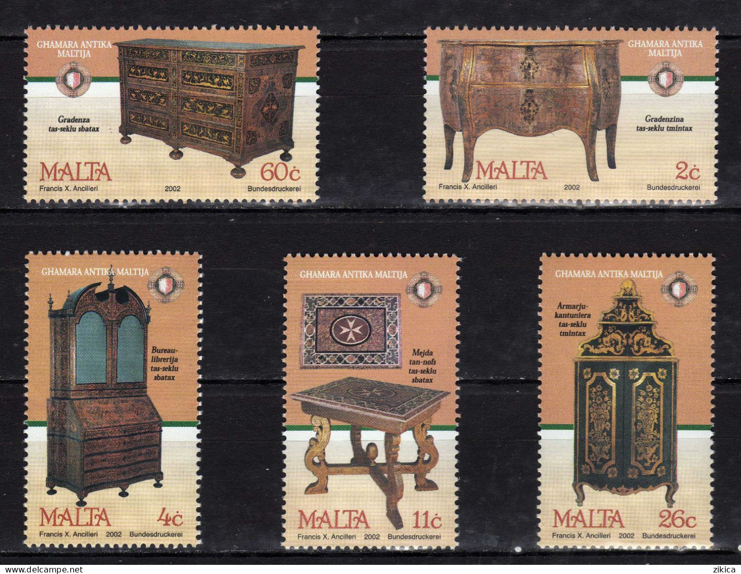 Malta - 2002 Antique Maltese Furniture.Commode/Bureau/Centre Table/Corner Cupboard/Chest Of Drawers. MNH** - Malta