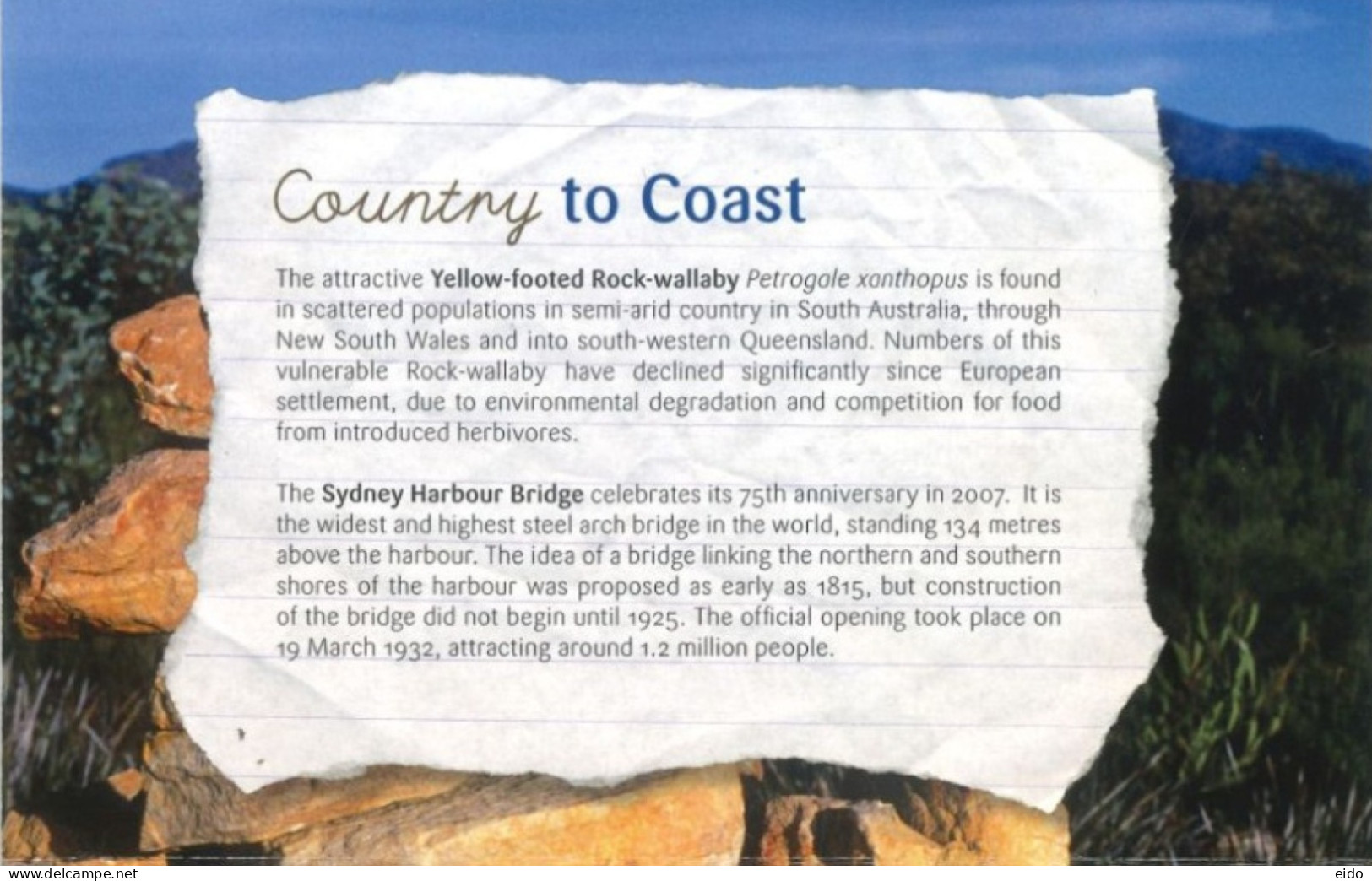 AUSTRALIA  : 2007, P0STAGE OF COUNTRY TO COAST STAMPS BOOKLET, UMM (**). - Brieven En Documenten