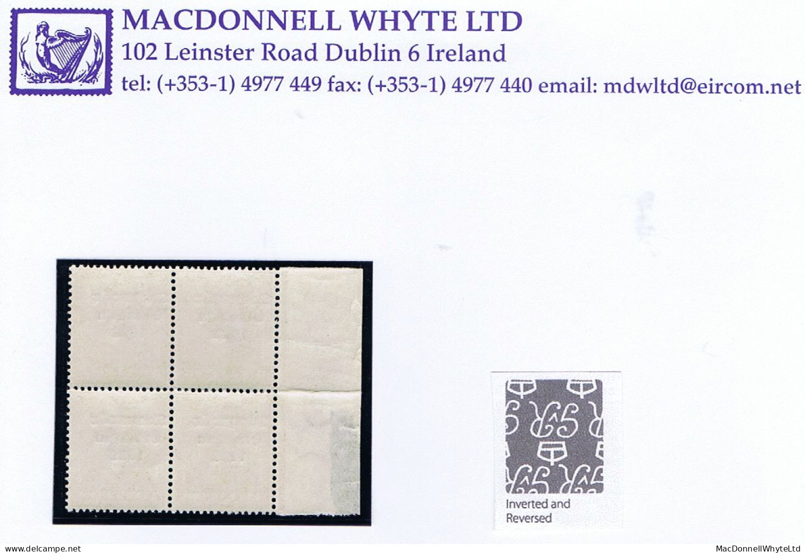 Ireland 1922-23 Thom Saorstát 3-line Overprint In Red On 6d Purple, Watermark Inverted And Reversed, Block Of 4 Mint - Nuovi