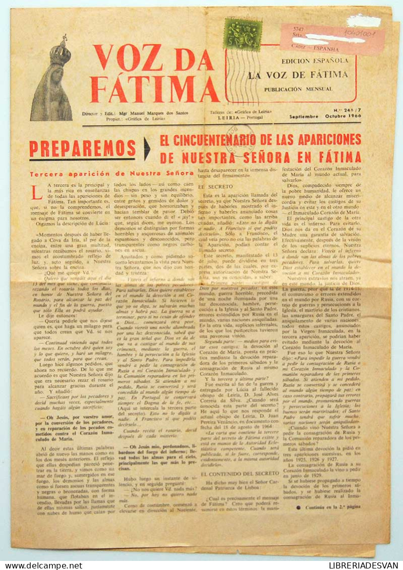 Voz Da Fátima - La Voz De Fátima Nº 246/7 -. Septiembre-Octubre 1966 - Sin Clasificación