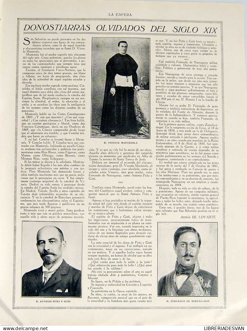 Recorte Revista La Esfera 1916. Donostiarras Olvidados Del Siglo XIX - Adrián De Loyarte - Unclassified