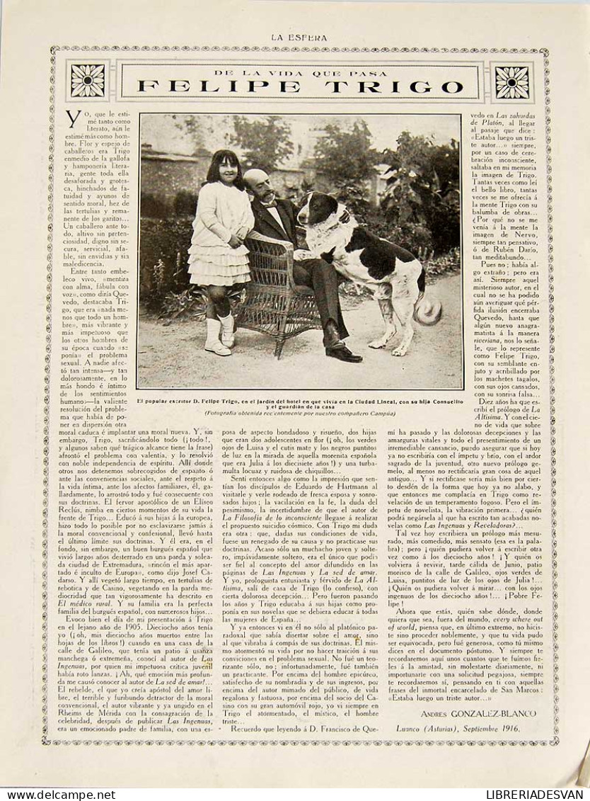 Recorte Revista La Esfera 1916. La Vida Que Pasa. Felipe Trigo - Andrés González Blanco - Ohne Zuordnung