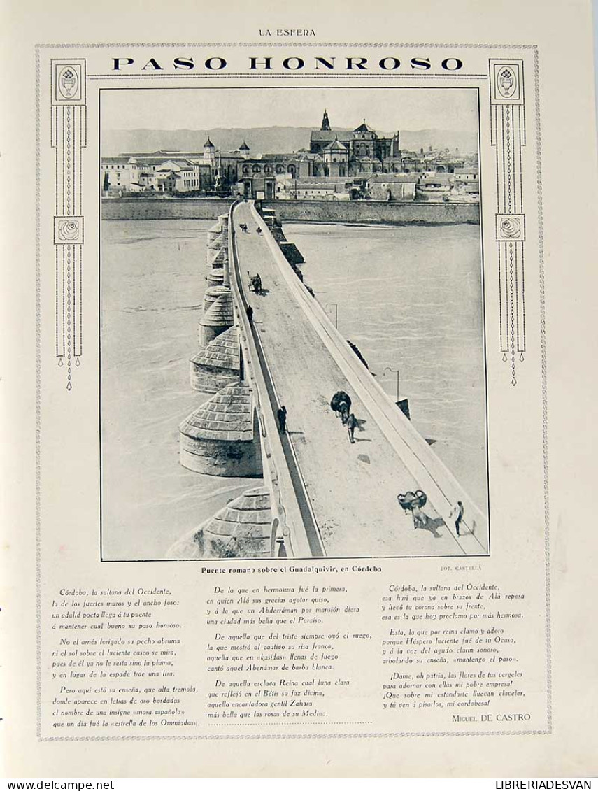 Recorte Revista La Esfera 1916. Paso Honroso. Puente Romano Sobre El Guadalquivir En Córdoba - Miguel De Castro - Ohne Zuordnung