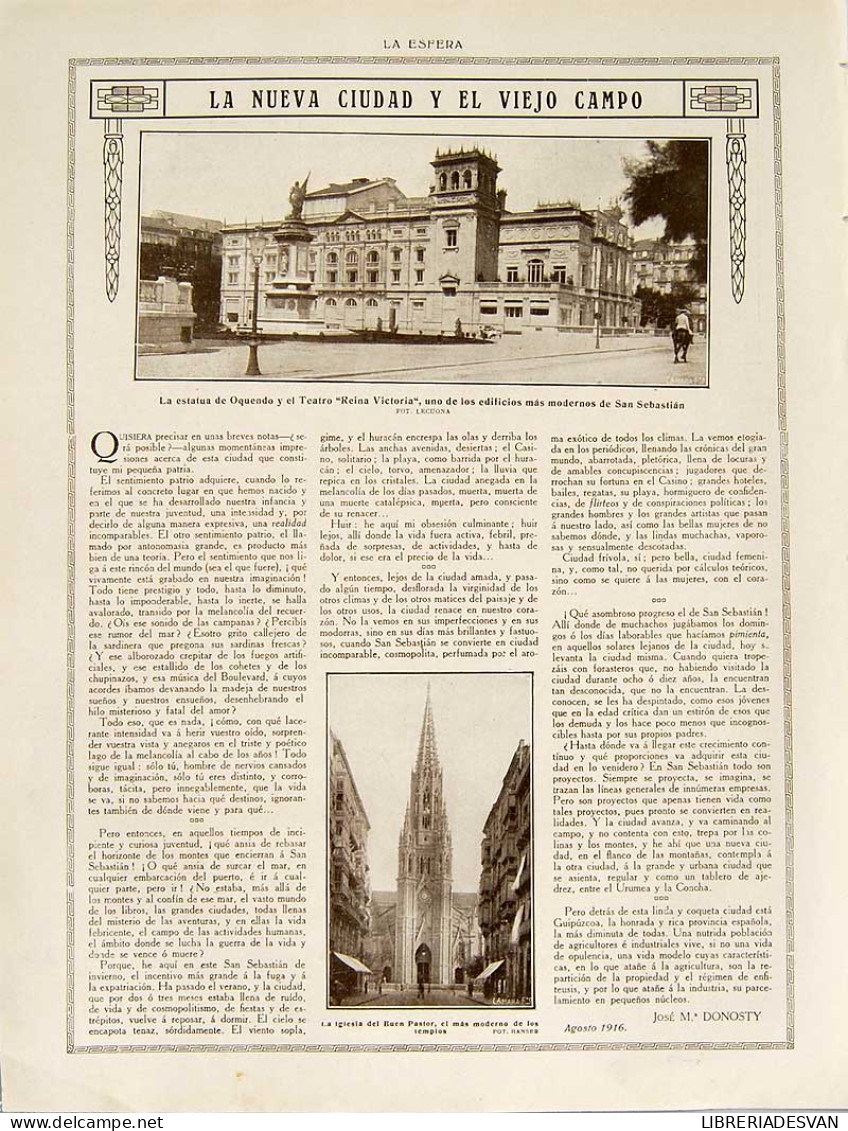 Recorte Revista La Esfera 1916. Crónica Vasca. Ojeada Sintética A Nuestra Historia - Carmelo De Echegaray - Ohne Zuordnung