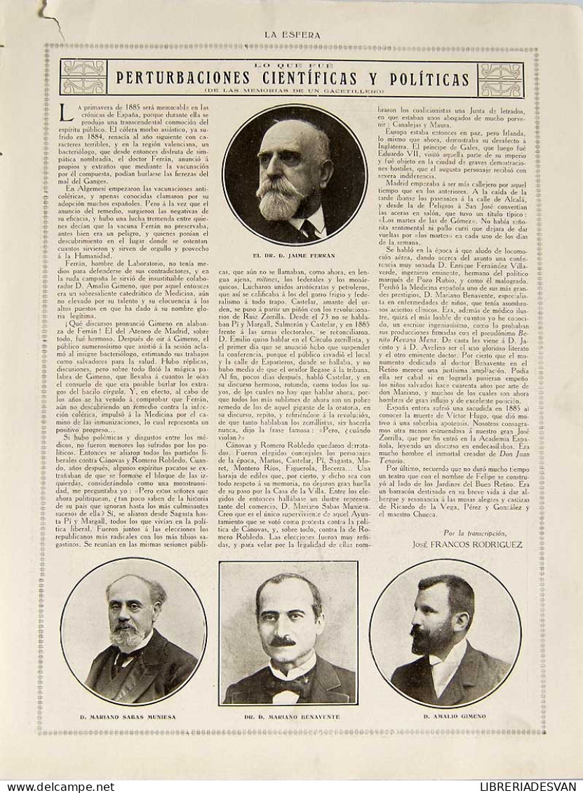 Recorte Revista La Esfera 1916. Perturbaciones Científicas Y Políticas - José Francos Rodríguez - Sin Clasificación