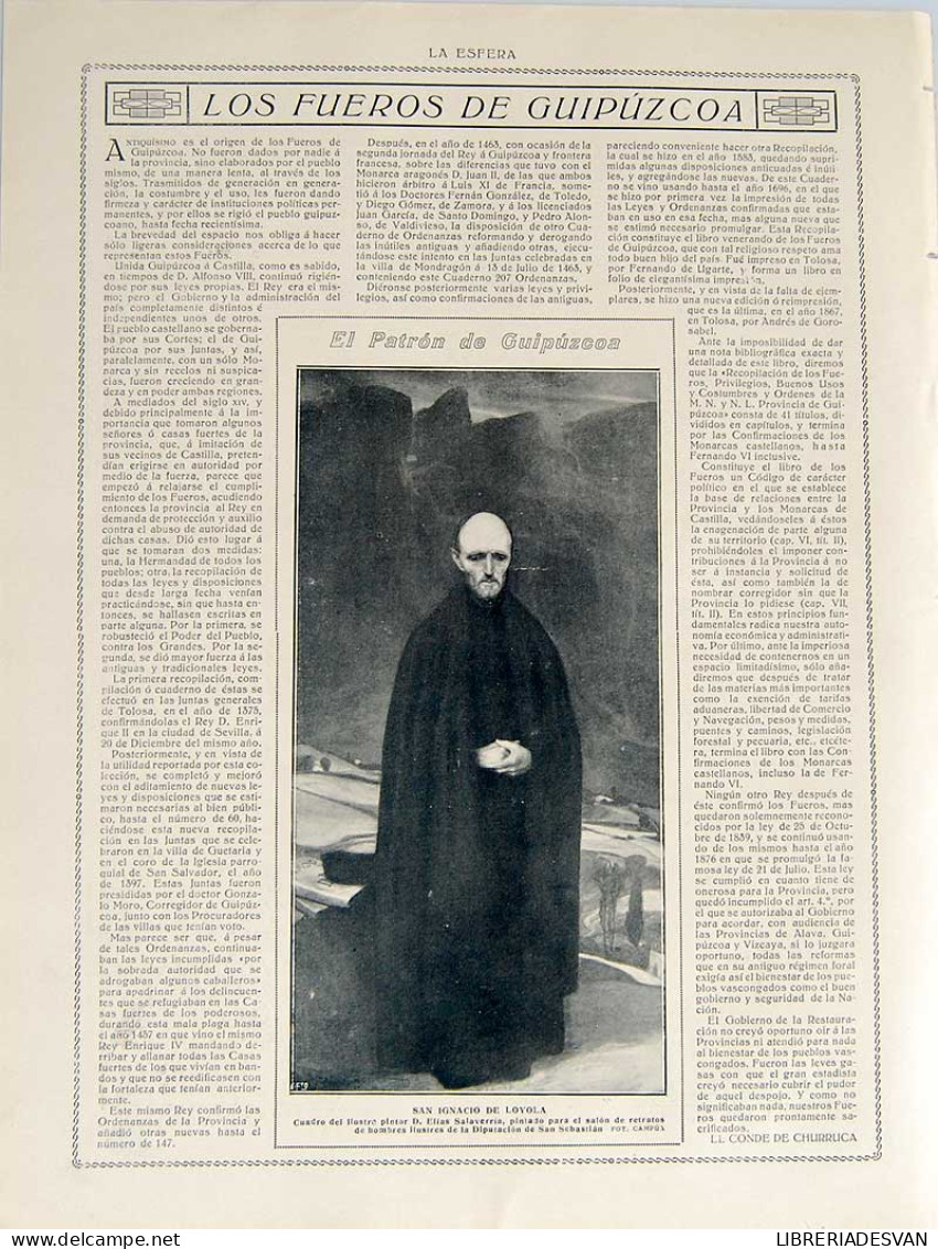 Recorte Revista La Esfera 1916. Los Fueros De Guipúzcoa - Ll. Conde De Churruca - Ohne Zuordnung