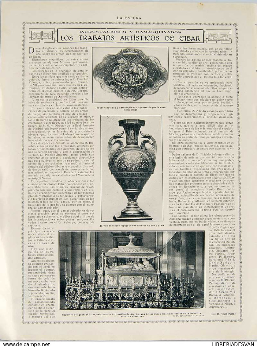 Recorte Revista La Esfera 1916. Los Trabajos Artísticos De Eibar - José R. Yriondo - Ohne Zuordnung