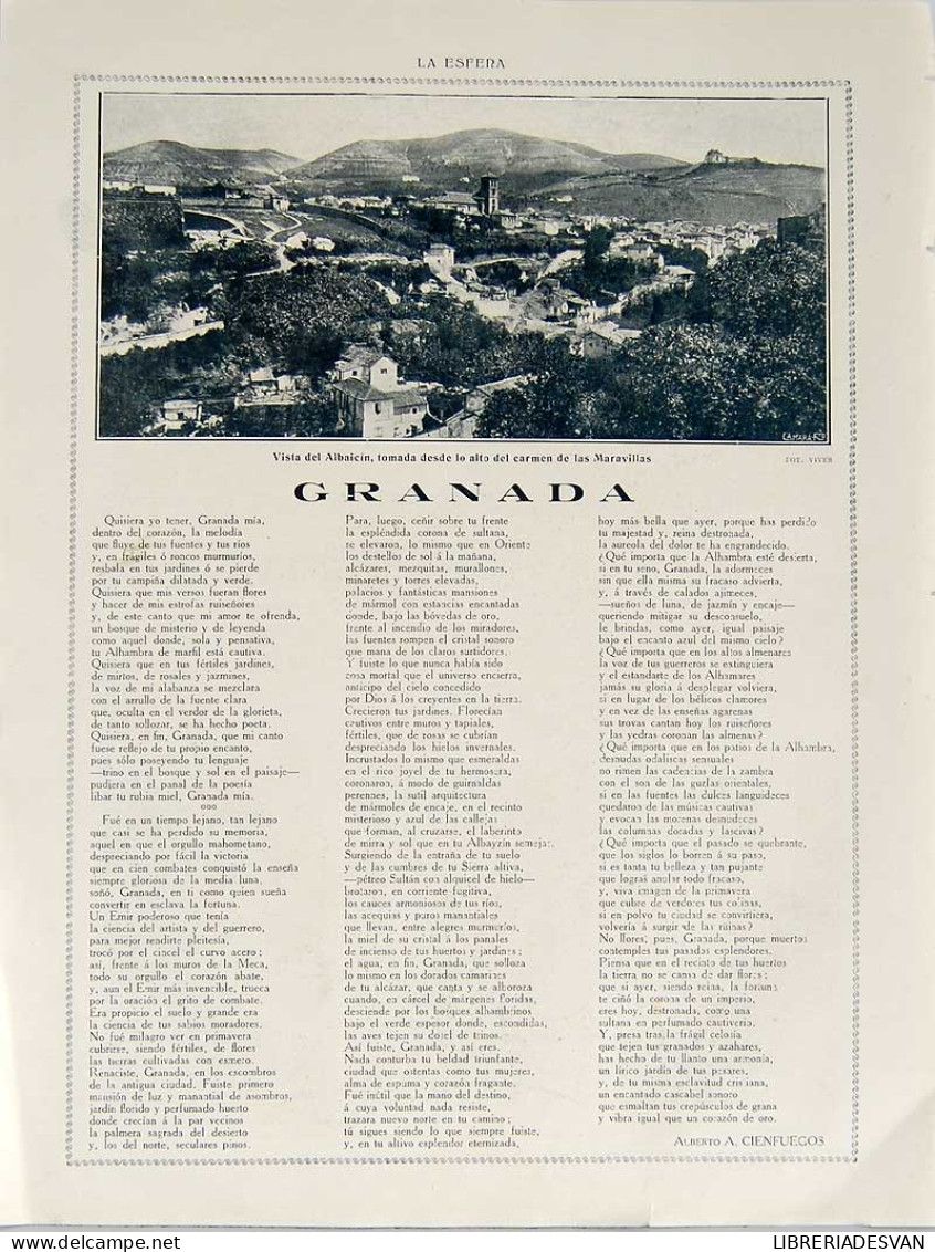 Recorte Revista La Esfera 1916. Granada - Alberto A. Cienfuegos - Non Classés