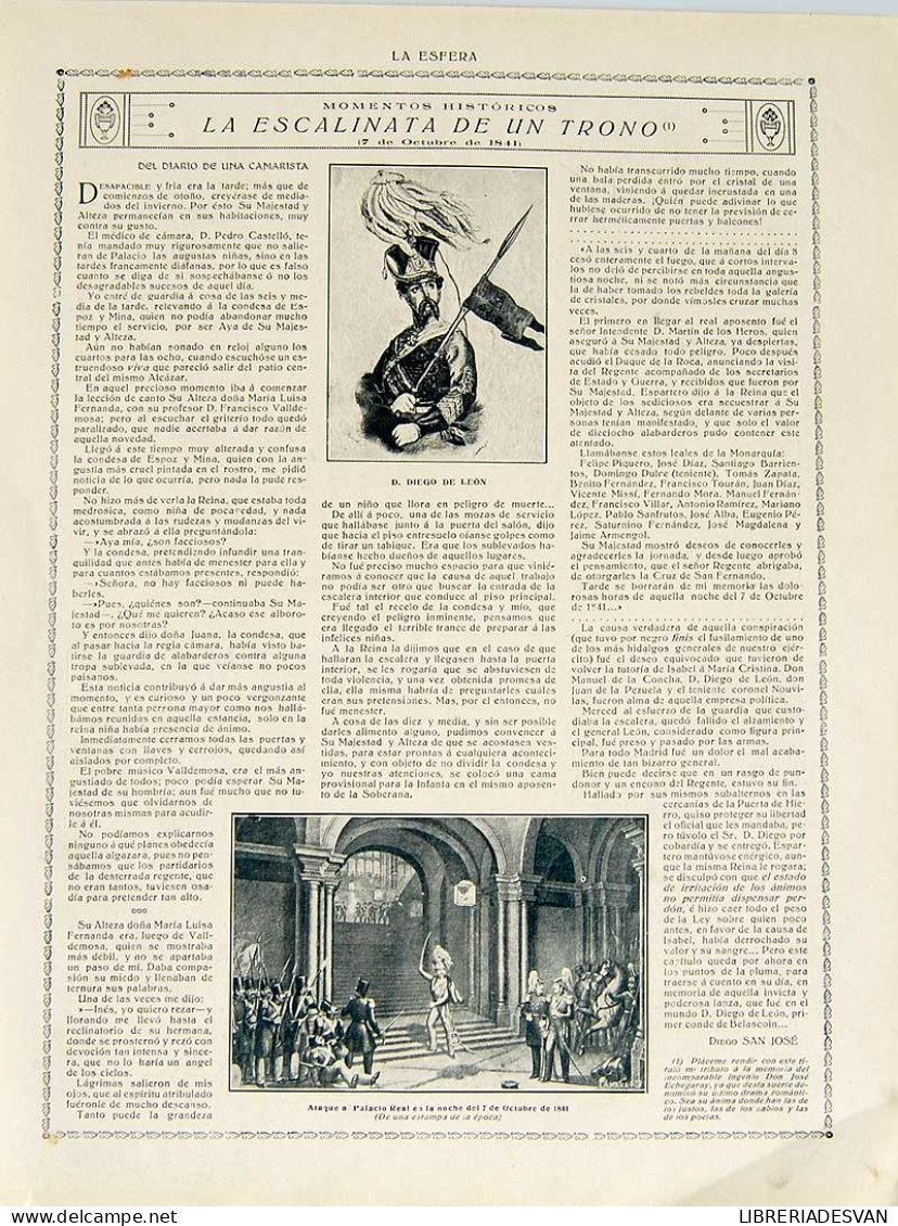 Recorte Revista La Esfera 1916. La Escalinata De Un Trono (7 Octubre 1841) - Diego San José - Unclassified
