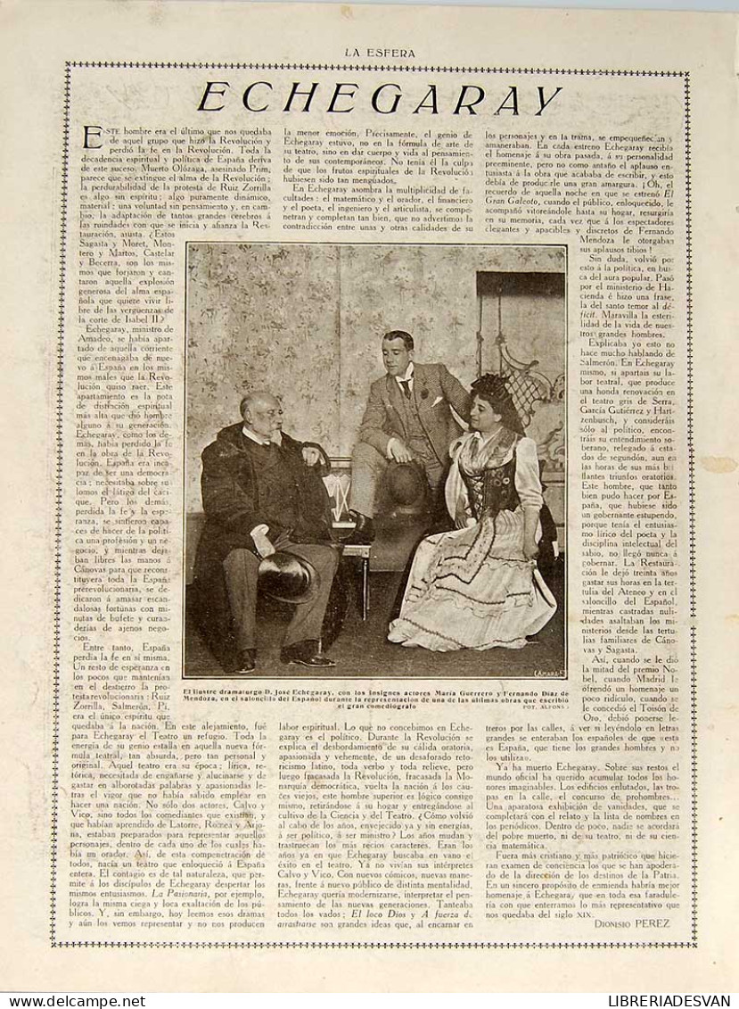Recorte Revista La Esfera 1916. Echegaray - Dionisio Pérez - Ohne Zuordnung