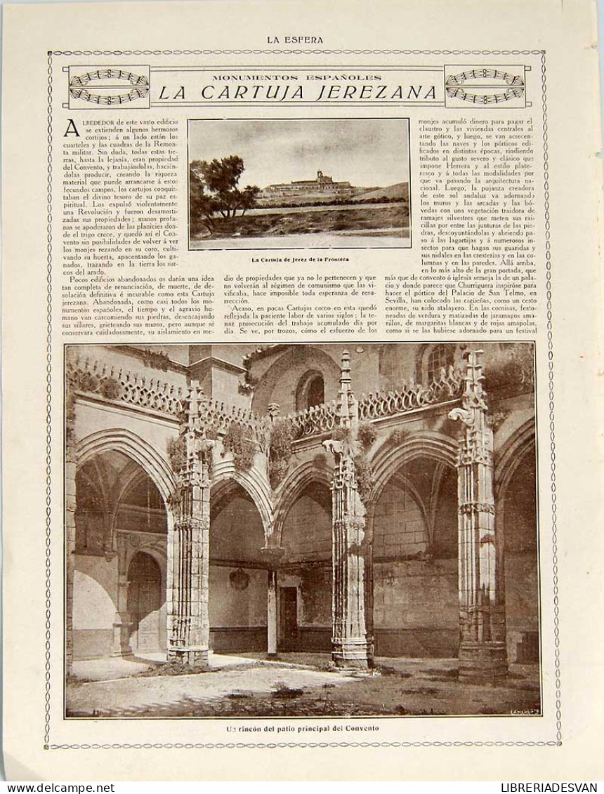 Recorte Revista La Esfera 1916. La Cartuja Jerezana - Dionisio Pérez - Unclassified