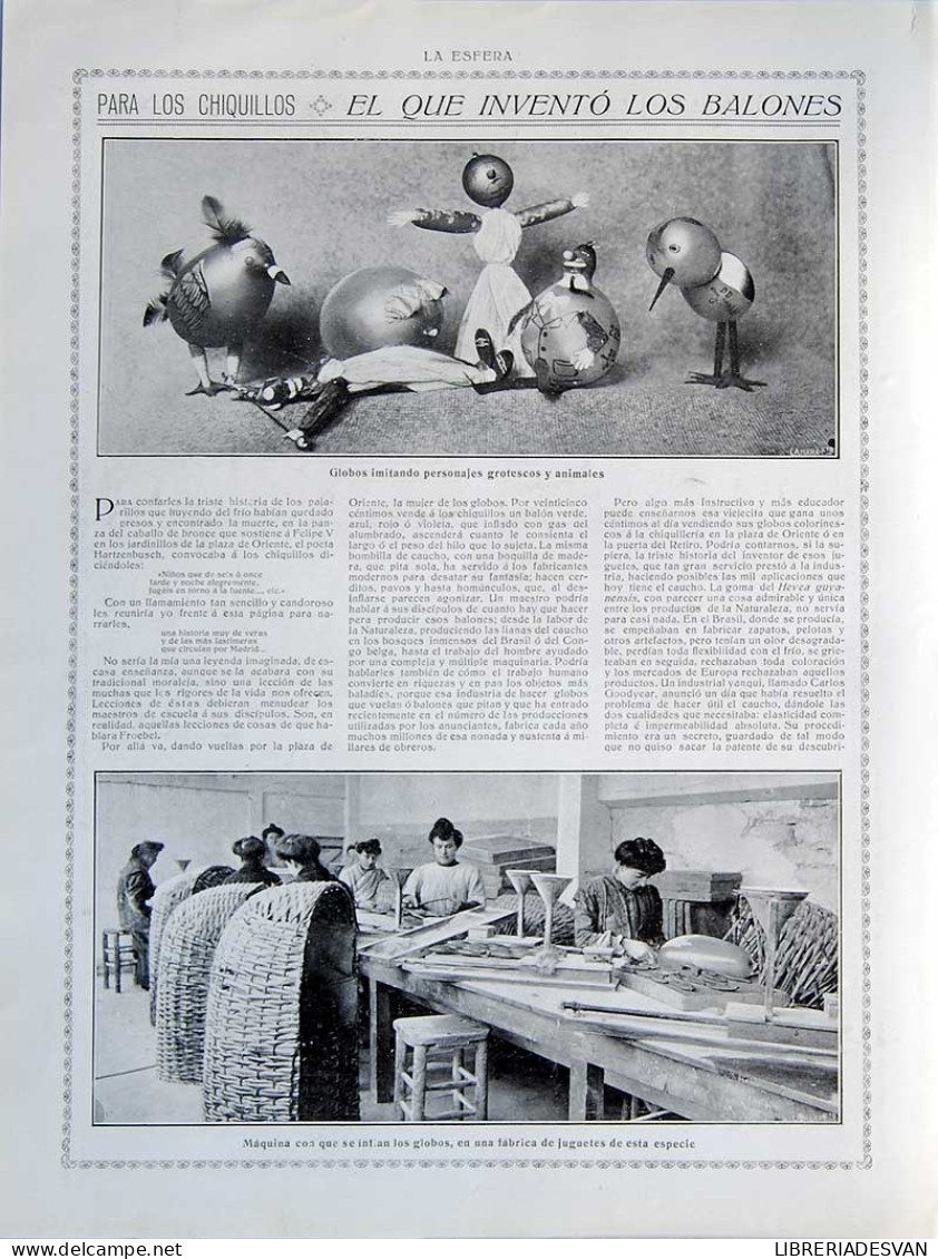 Recorte Revista La Esfera 1916. Para Los Chiquillos. El Que Inventó Los Balones - Amadeo De Castro - Ohne Zuordnung