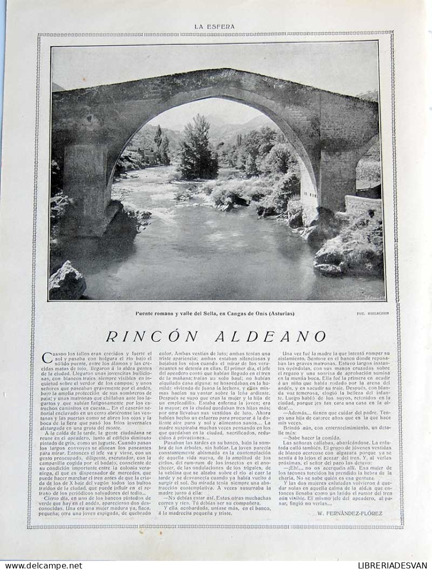 Recorte Revista La Esfera 1916. Puente Romano Y Valle Del Sella, Cangas De Onís, Asturias - Wenceslao Fernández Flore - Sin Clasificación