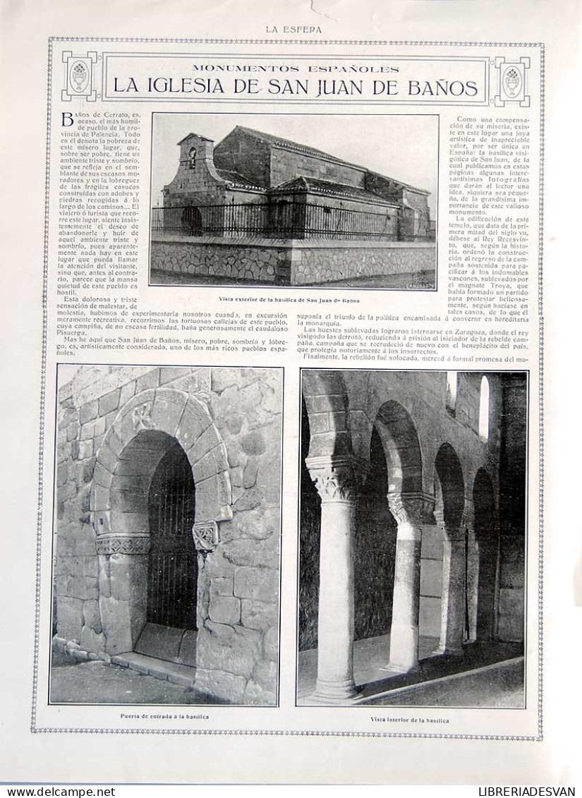 Recorte Revista La Esfera 1916. La Iglesia De San Juan De Baños - Abelardo Quintanar - Non Classés