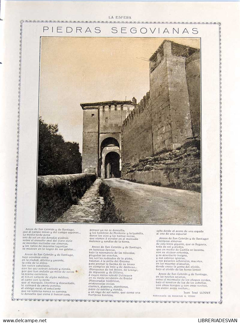 Recorte Revista La Esfera 1916. Piedras Segovianas. Arcos De San Cebrián Y Santiago - Juan José Llover - Zonder Classificatie