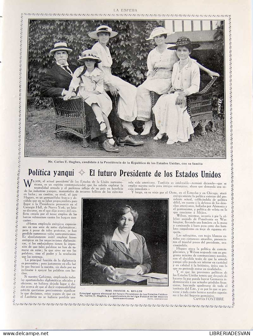 Recorte Revista La Esfera 1916. Política Yanqui. El Futuro Presidente De Los Estados Unidos - Capitán Fontibre - Ohne Zuordnung