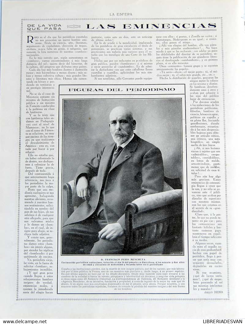 Recorte Revista La Esfera 1916. Francisco Peris Mencheta. Julio Romero De Torres - Joaquín Dicenta - Zonder Classificatie