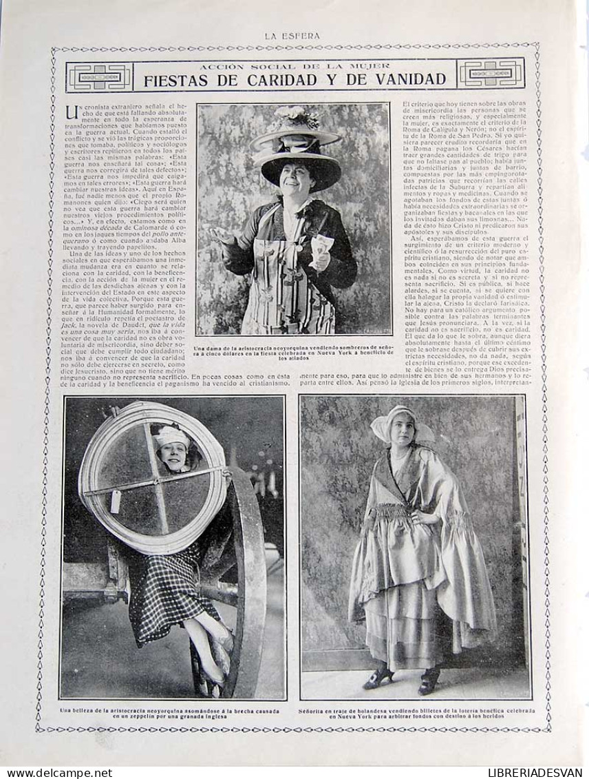 Recorte Revista La Esfera 1916. Fiestas De Caridad Y Vanidad. Acción Social De La Mujer - Amadeo De Castro - Ohne Zuordnung