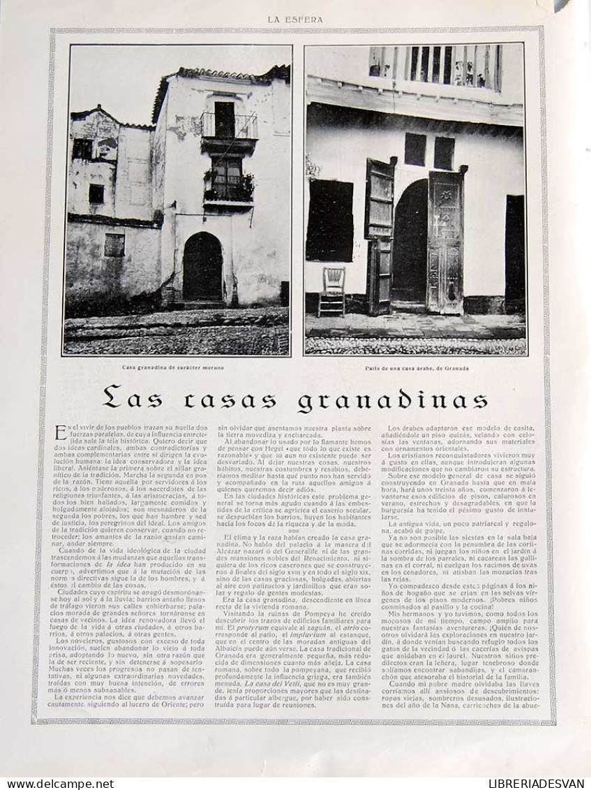 Recorte Revista La Esfera 1916. Las Casas Granadinas - Melchor De Almagro San Martín - Sin Clasificación