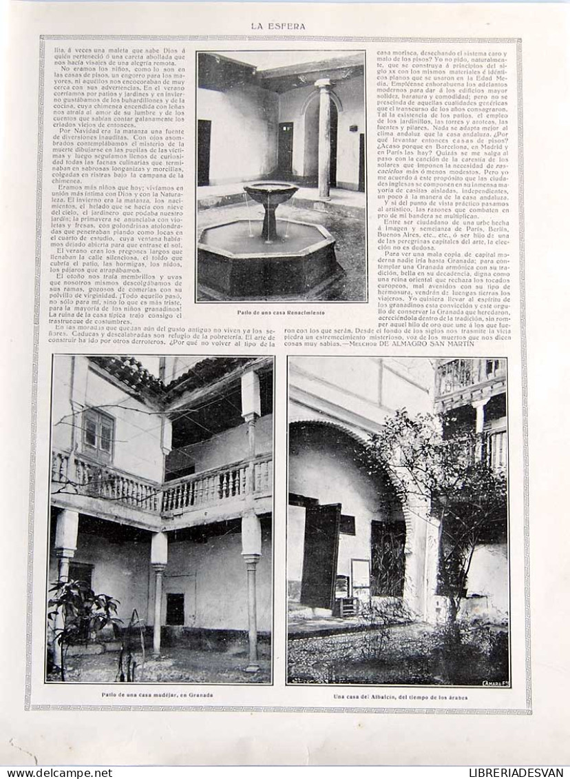 Recorte Revista La Esfera 1916. Las Casas Granadinas - Melchor De Almagro San Martín - Sin Clasificación