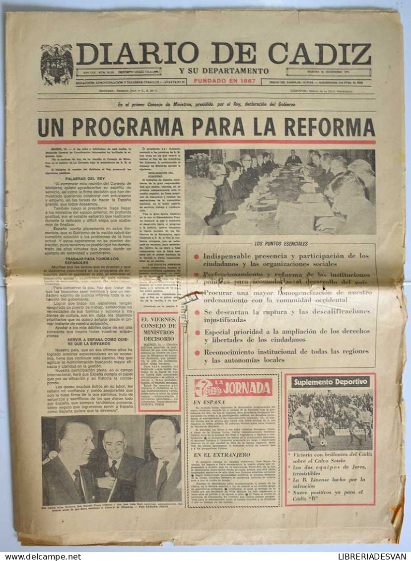 Diario De Cádiz, Martes 16 Diciembre De 1975. La Reforma - Non Classés