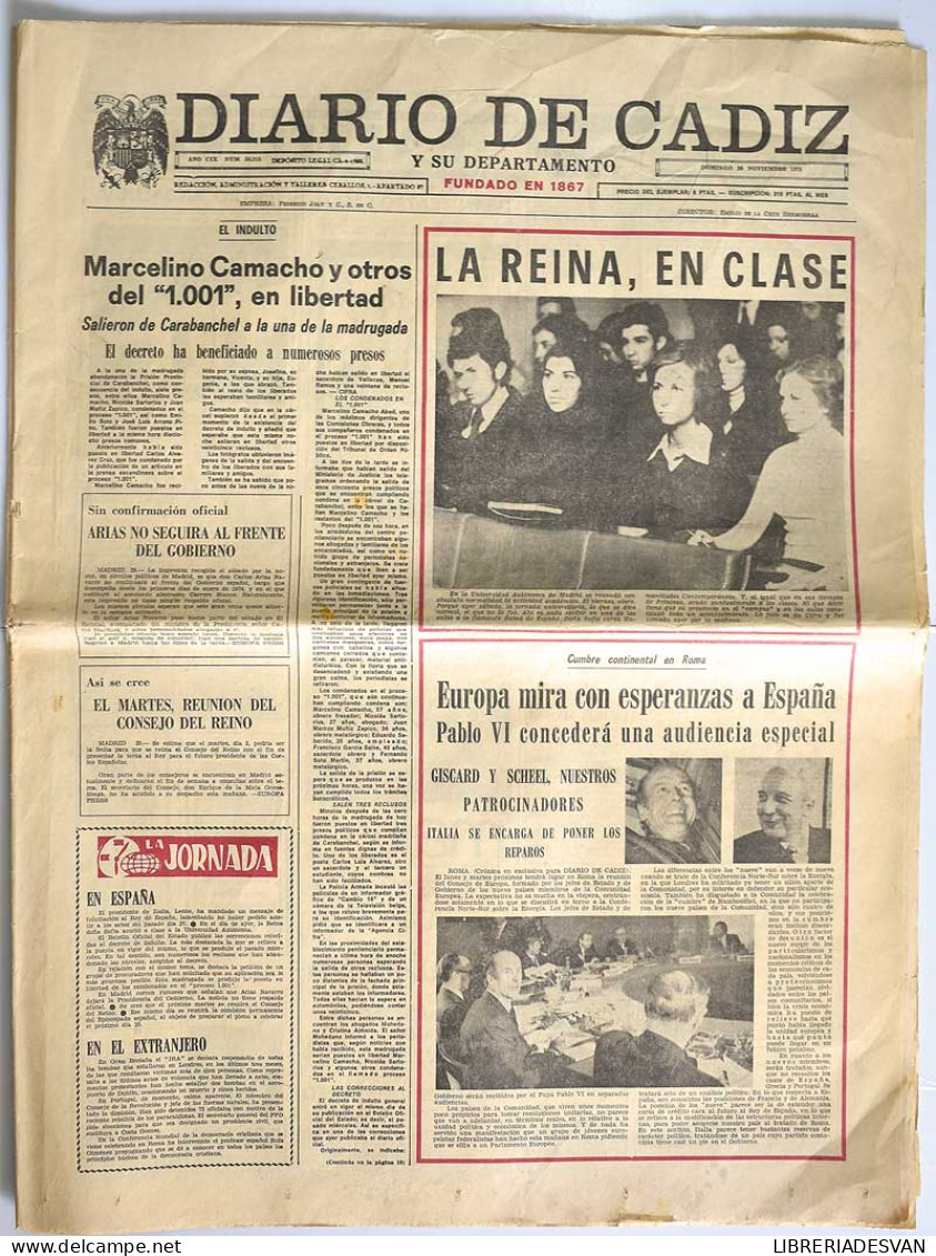 Diario De Cádiz, Domingo 30 De Noviembre De 1975. La Reina En Clase - Unclassified