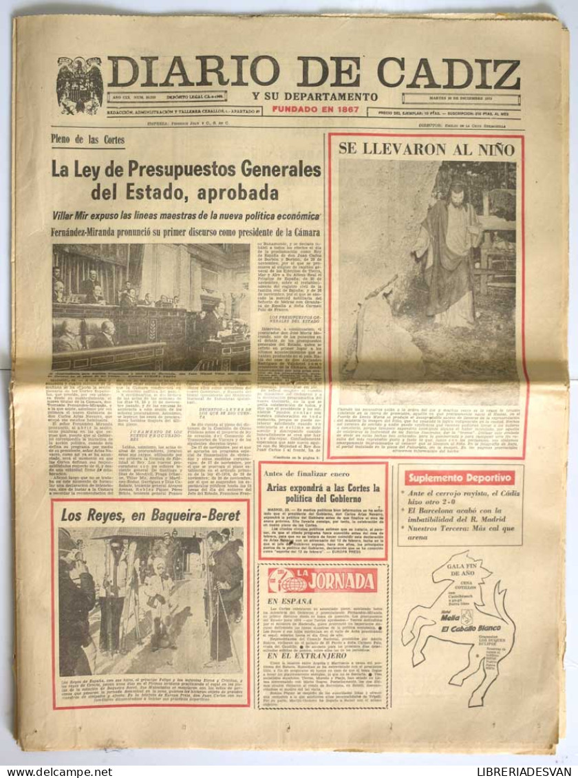 Diario De Cádiz, Martes 30 De Diciembre De 1975 - Ohne Zuordnung