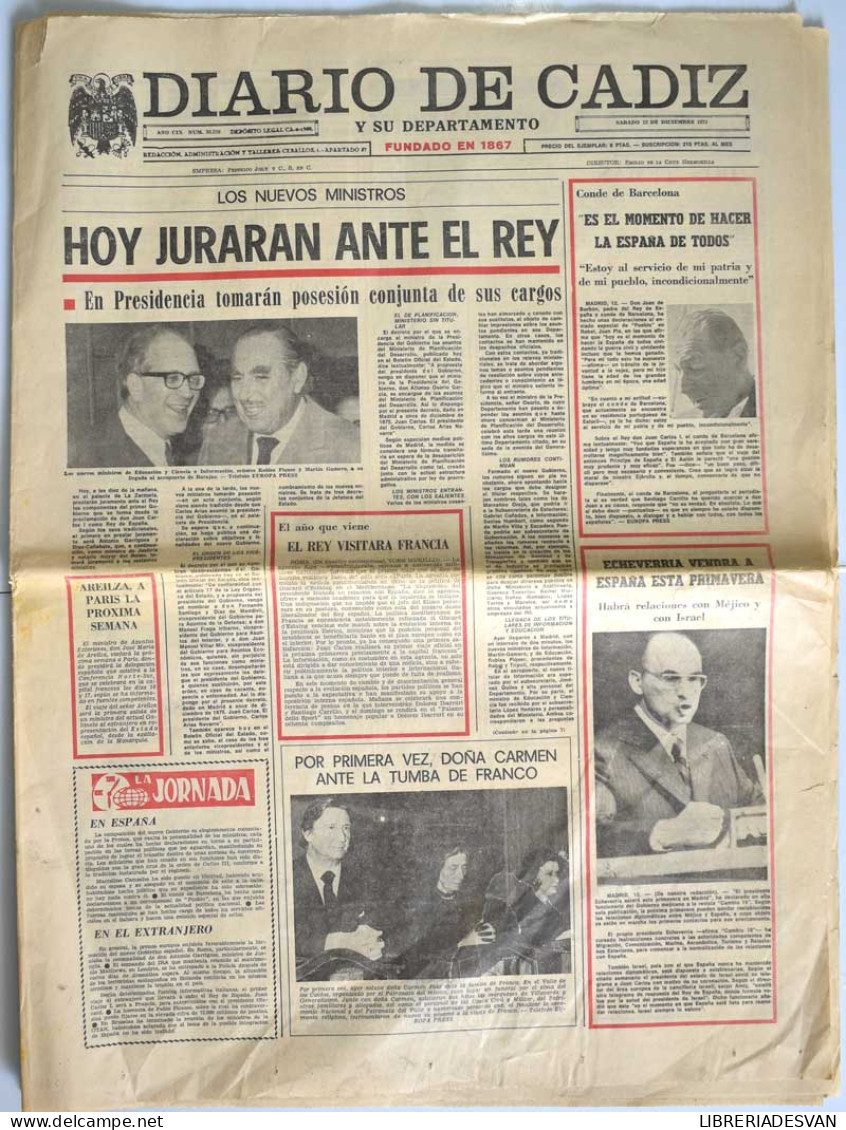 Diario De Cádiz, Sábado 13 Diciembre De 1975. Juran Ante El Rey - Sin Clasificación