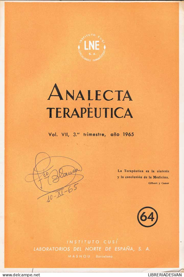 Analecta Terapéutica Nº 64. Vol. VII, 3º Trimestre 1965 - Unclassified