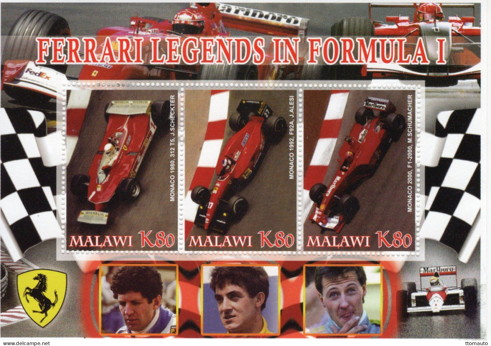 Malawi - FERRARI Legends In Formula 1 - Schumacher-Alesi-Scheckter - 3v Sheet -  MNH/Mint/Neuf - Auto's