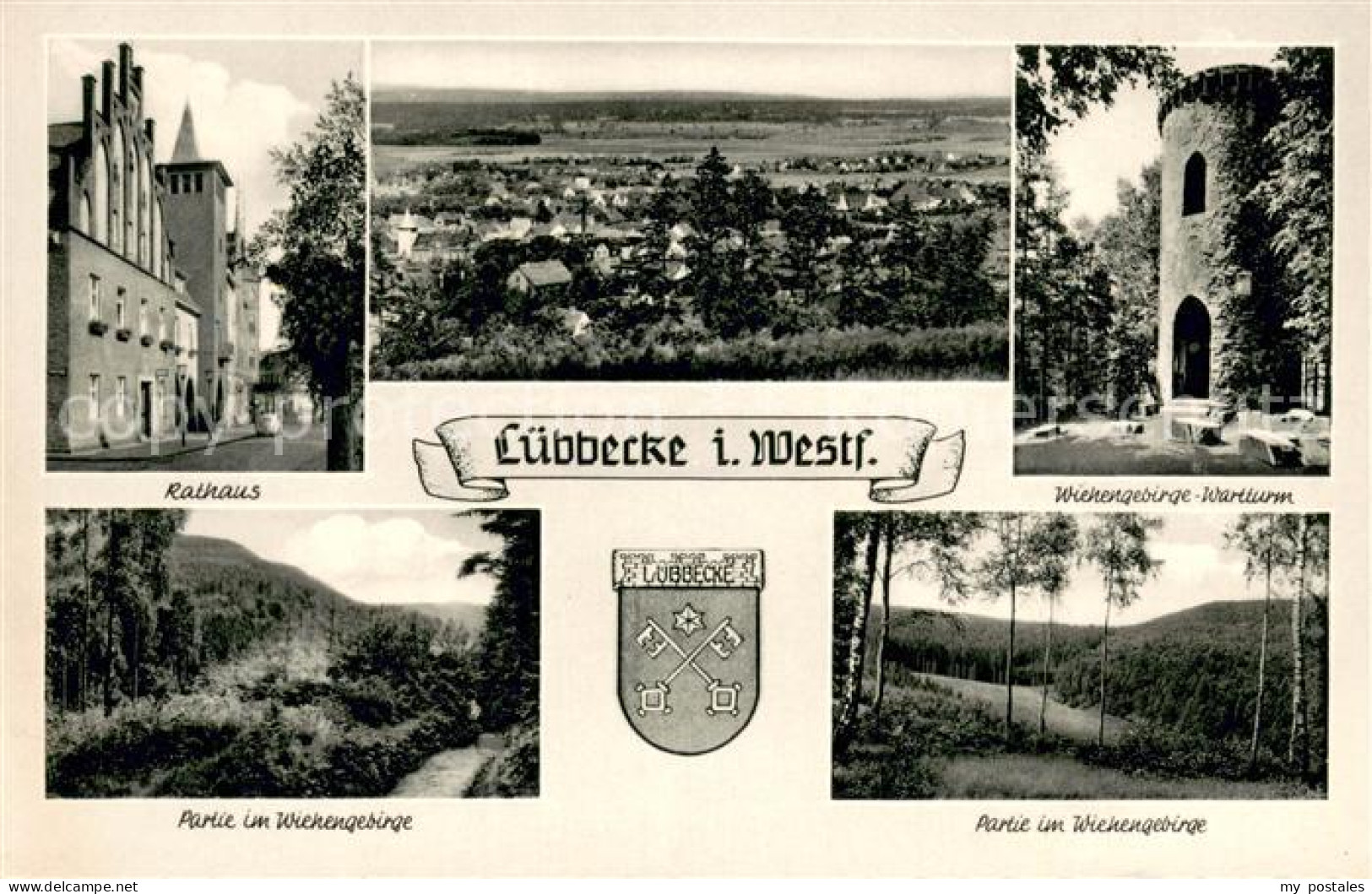 73694042 Luebbecke Westfalen Rathaus Panorama Wartturm Wiehengebirge Luebbecke W - Lübbecke