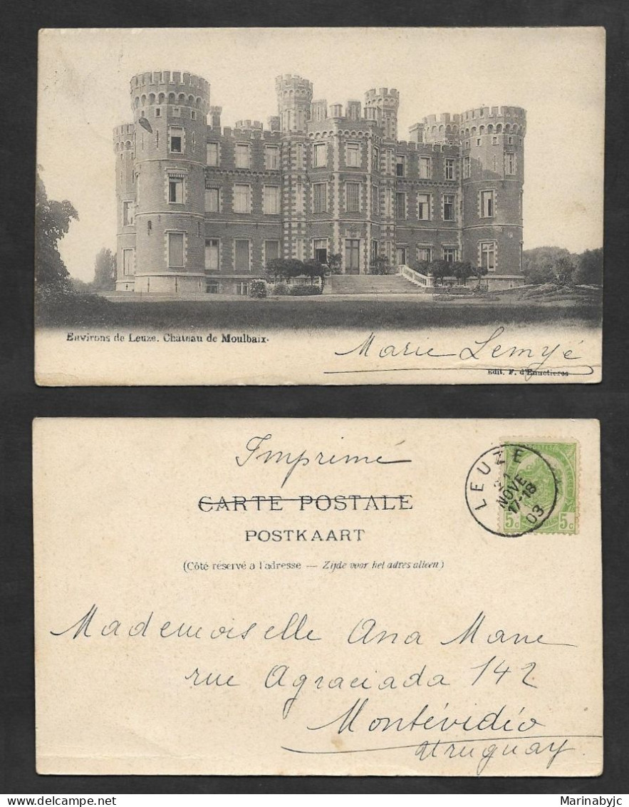 SE)1918 BELGIUM, MAULBAIX CASTLE POSTCARD, COAT OF ARMS 5C, CIRCULATED TO MONTEVIDEO - URUGUAY, VF - 1918 Rode Kruis